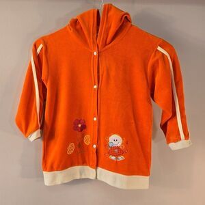 Girls Orange Terry Hoodie Snap Button Front Applique Top Topazio Sz 8